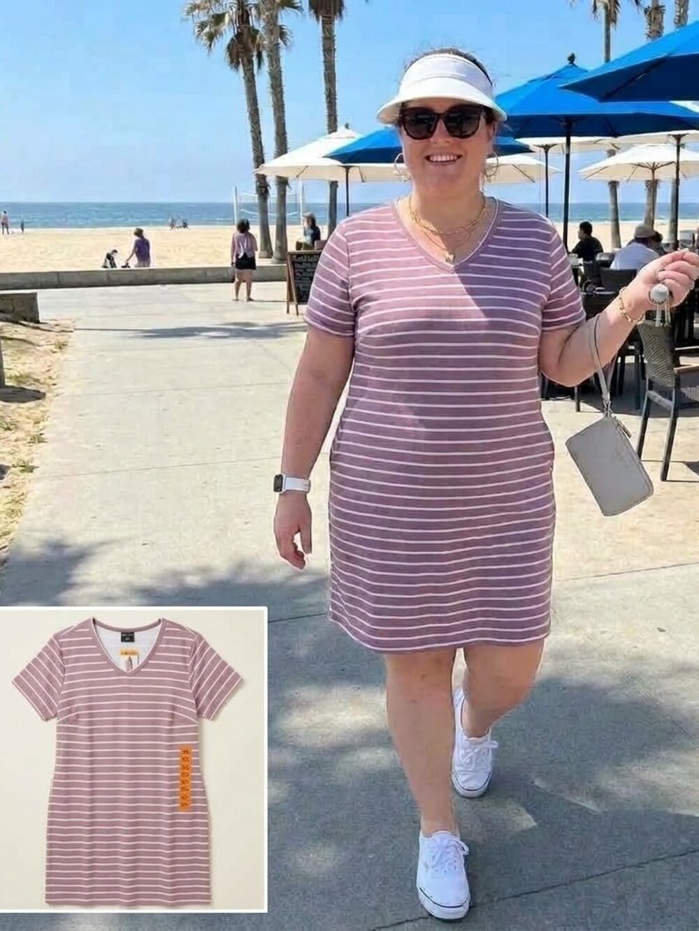 NWT Striped Mauve V-Neck Short Sleeve Casual T-Shirt Dress - Size XXL